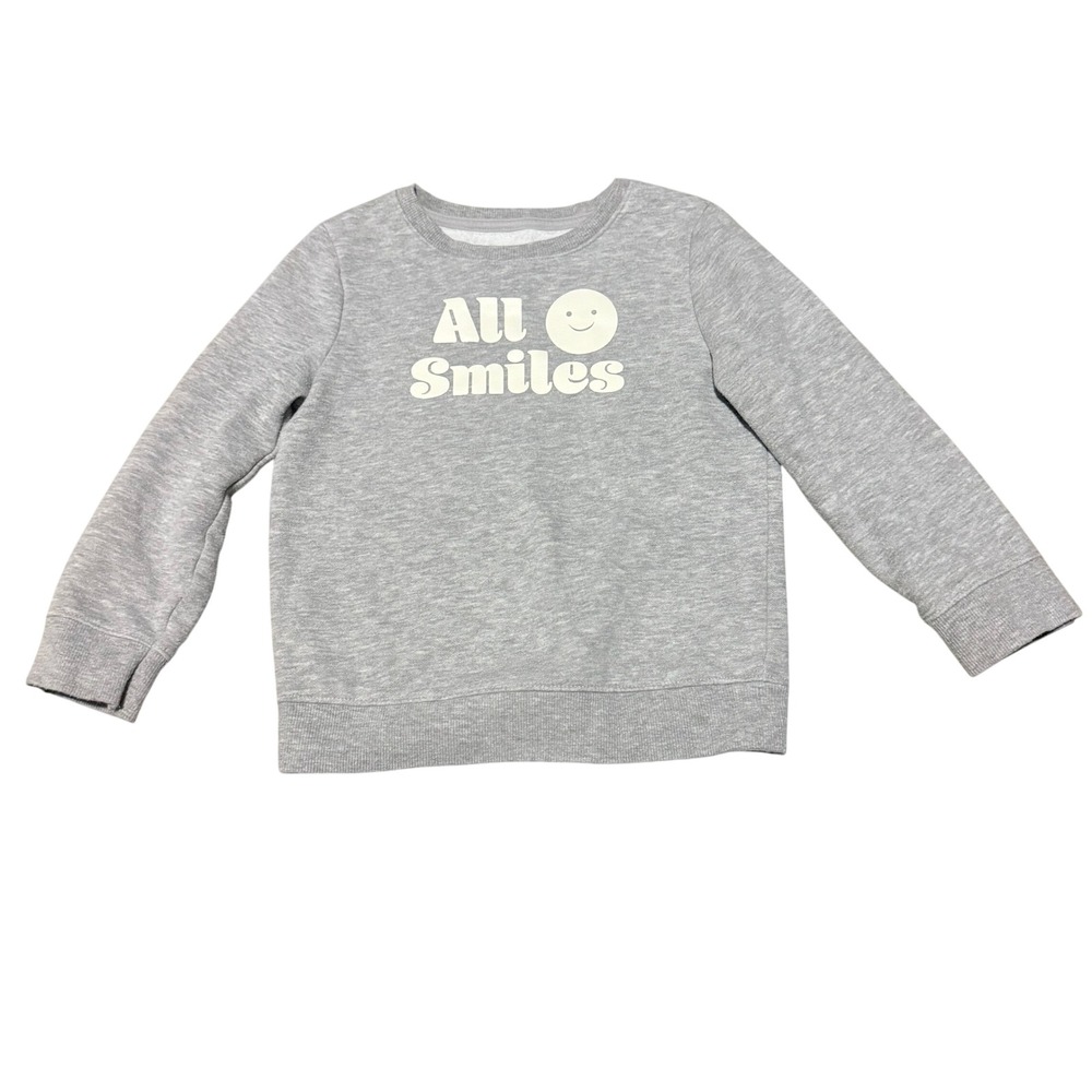 Cat & Jack Sweatshirt Gray All Smiles Graphic Fleece Kids 4T